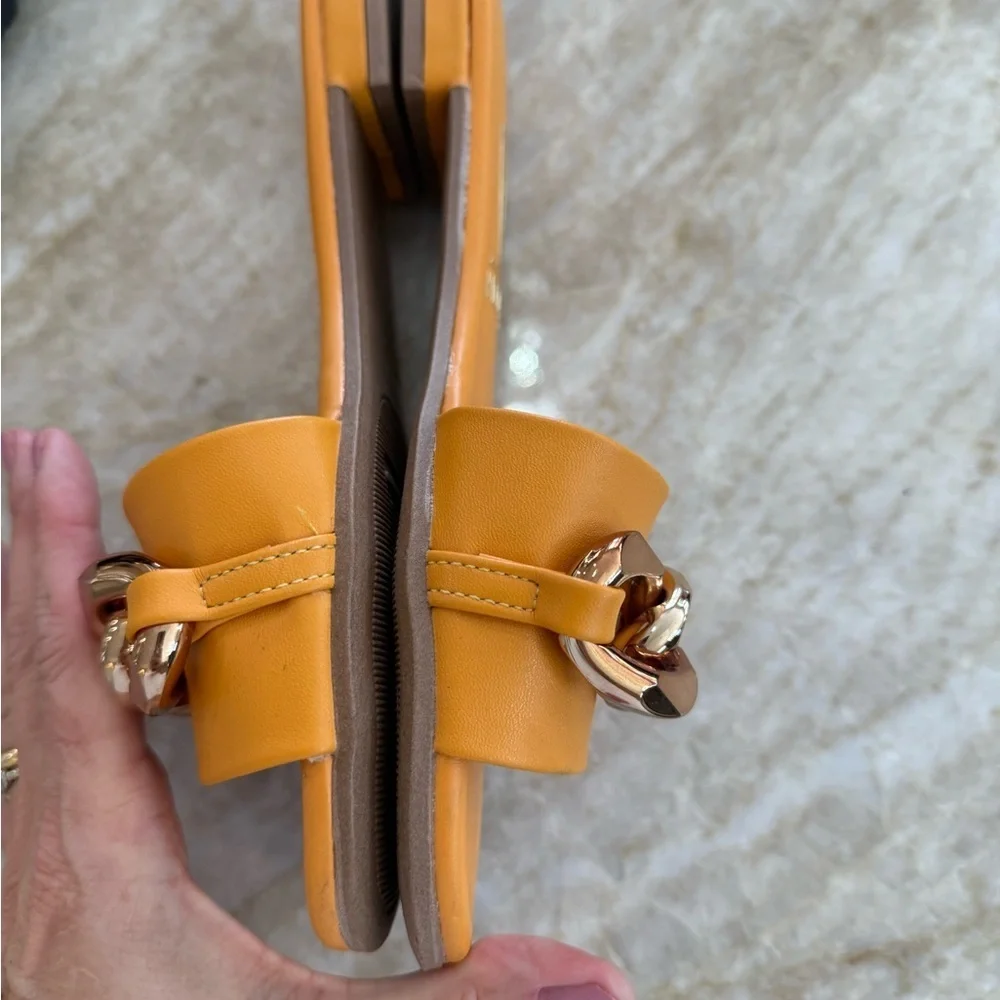 Gold and Tan Yellow Amber Chain-Link Sandals